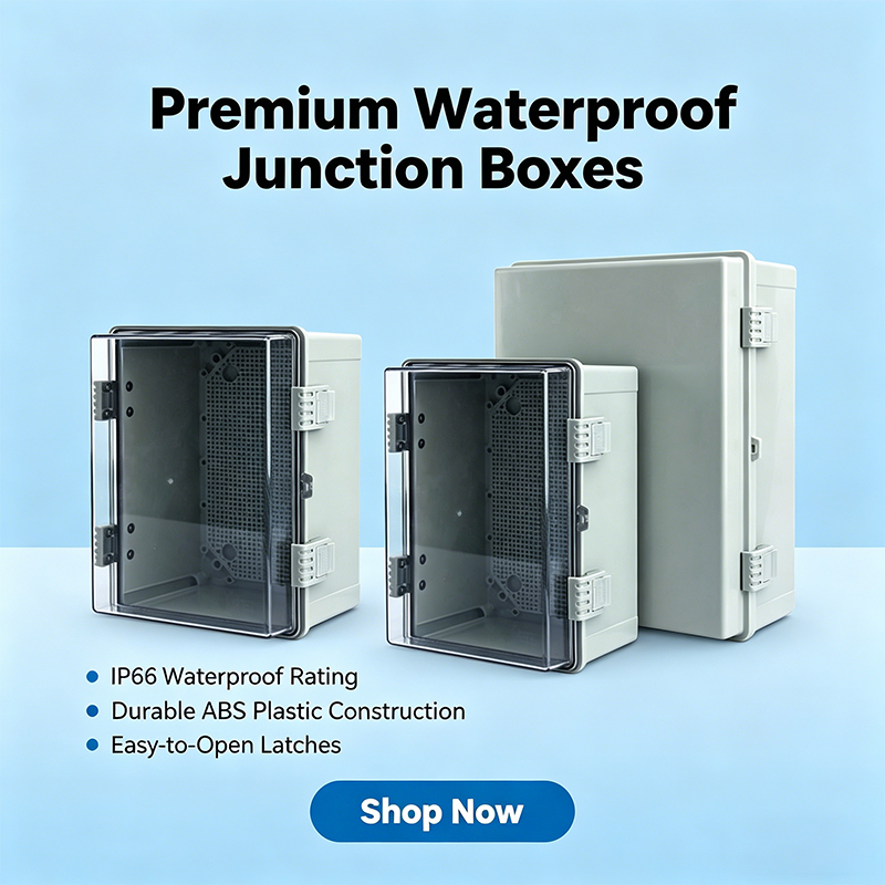 Outdoor Power Cable Junction Box - ทำจากพลาสติก ABS, แผงควบคุมไฟฟ้ามาตรฐาน IP66, กล่องไฟฟ้ากันน้ำสำหรับใช้งานกลางแจ้ง, กล่องต่อสายไฟในอาคาร