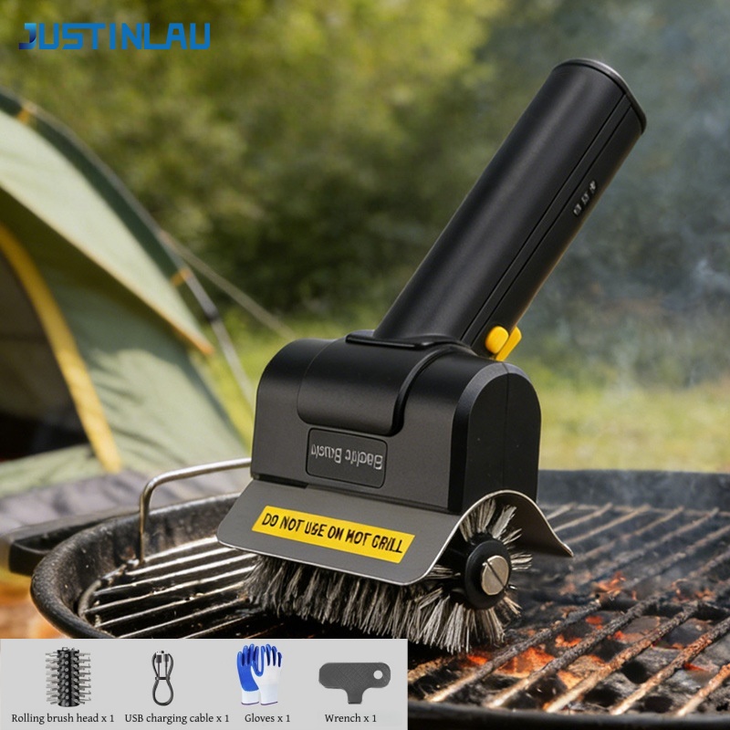 Outdoor Power Grill - JUSTINLAU แปรงย่างไฟฟ้า แปรงขัดทำความสะอาดสิ่งสกปรกและคราบสกปรก แปรงทำความสะอาดตาข่ายบาร์บีคิวแบบไร้สายแบบชาร์จได้สำหรับการตั้งแคมป์และปิกนิก