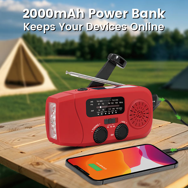 Outdoor Power Bank - วิทยุ FM แบบพกพา วิทยุพลังงานแสงอาทิตย์ วิทยุขนาดเล็กแบบชาร์จไฟได้อเนกประสงค์ แบตสำรองในตัว