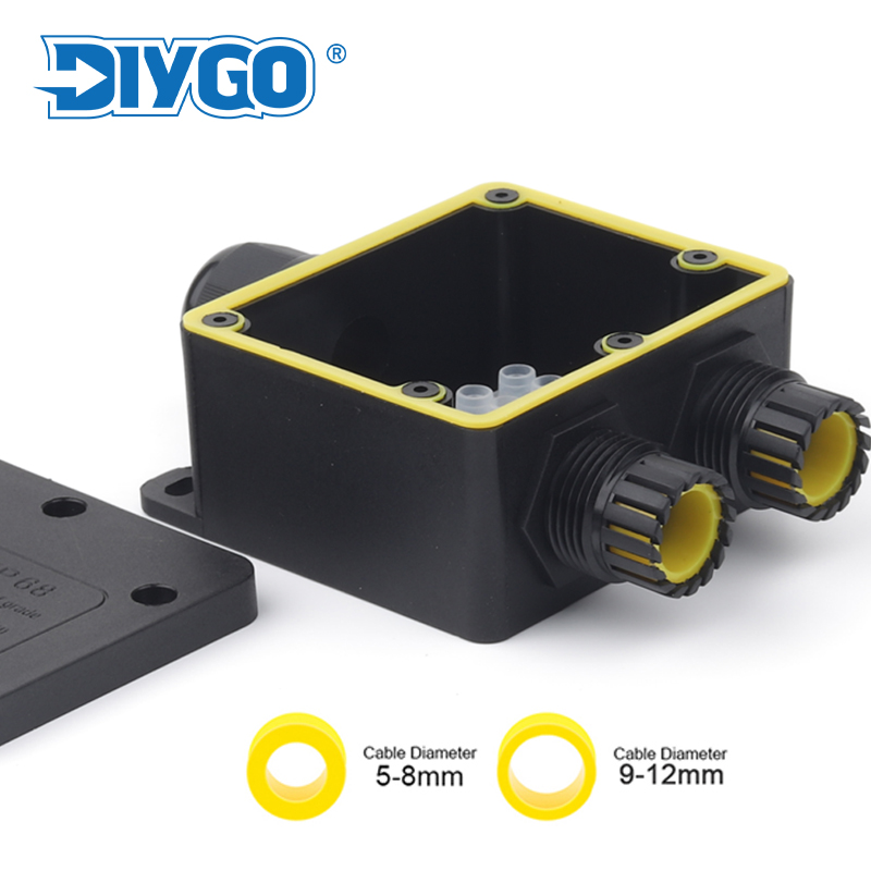 Outdoor Power Junction - IP68 กล่องแยกกันน้ํากลางแจ้งสีดํา 3 Way Mini Connector