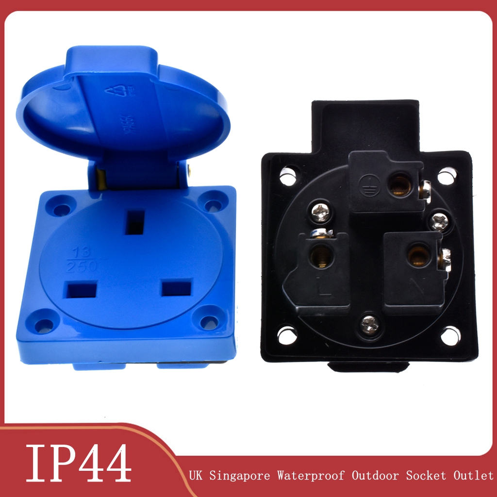 Outdoor Power Receptacle - 1pcs สหราชอาณาจักรสีดําสีฟ้า 13A 250V IP44 UK