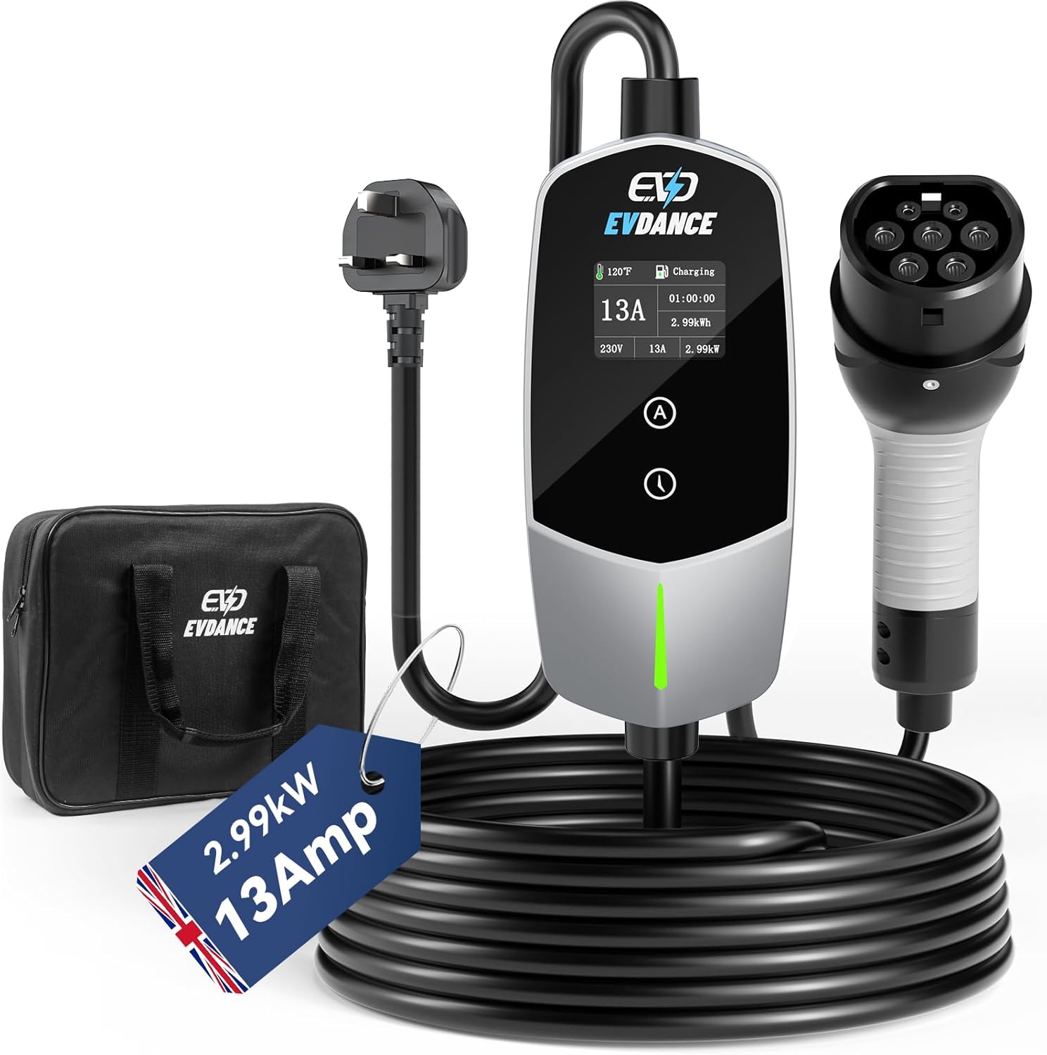 Outdoor Power Plug - เครื่องชาร์จรถยนต์ไฟฟ้าแบบพกพา EVDANCE ชนิดที่ 2 ปลั๊กแบบ UK