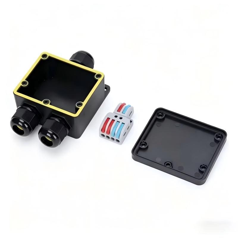 Outdoor Power Plug - กล่องต่อสายไฟกันน้ำ IP68 แบบ 2 ทาง พร้อมปลั๊กเสียบสายโคแอกเชียล