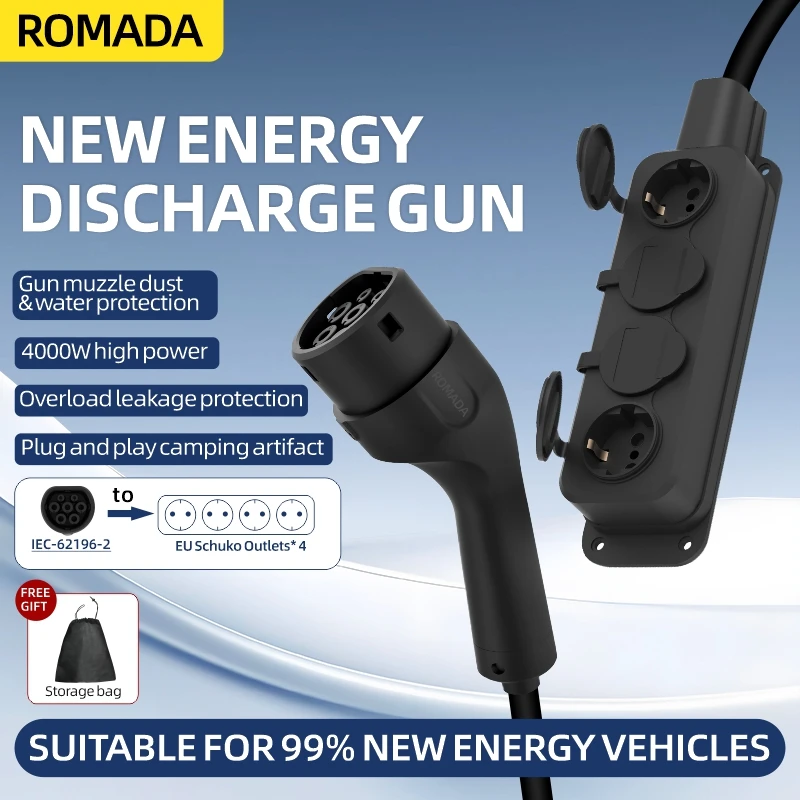 Outdoor Power Plug - สายชาร์จรถยนต์ไฟฟ้าแบบพกพา 16A 4KW V2L พร้อมปลั๊กจ่ายไฟด้านข้าง รองรับมาตรฐาน