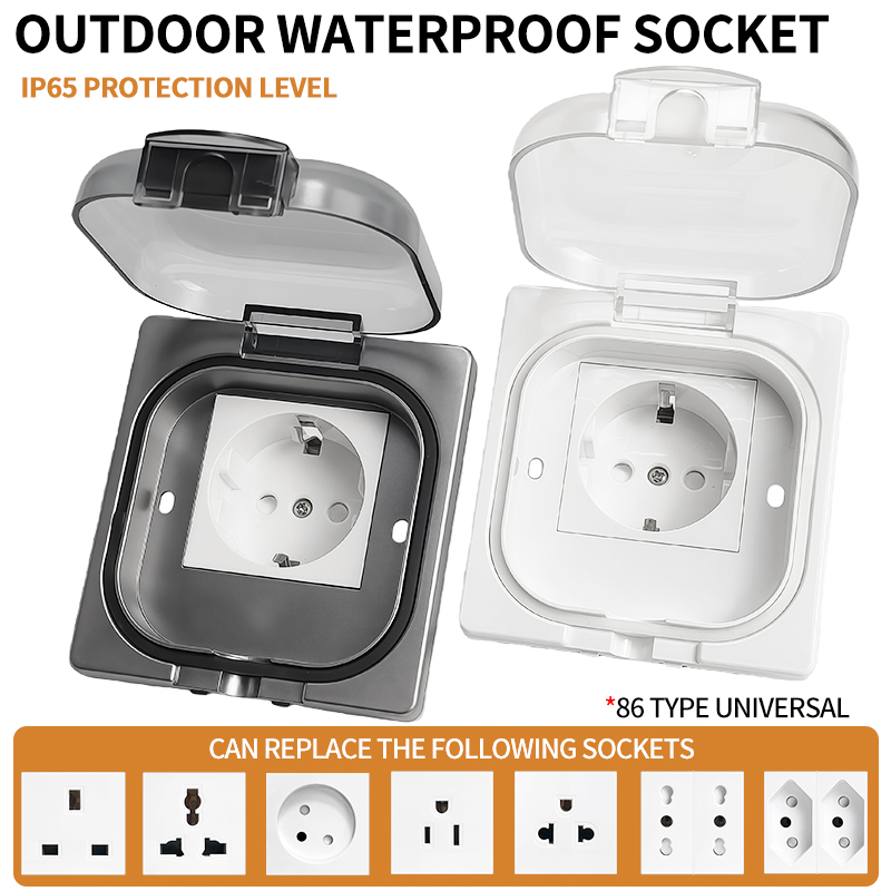 Outdoor Power Receptacle - เต้ารับไฟฟ้ากันน้ำกลางแจ้งมาตรฐาน IP65, แผงติดผนังกำลังสูง 16A, เต้ารับไฟฟ้าแบบ US/ไทย