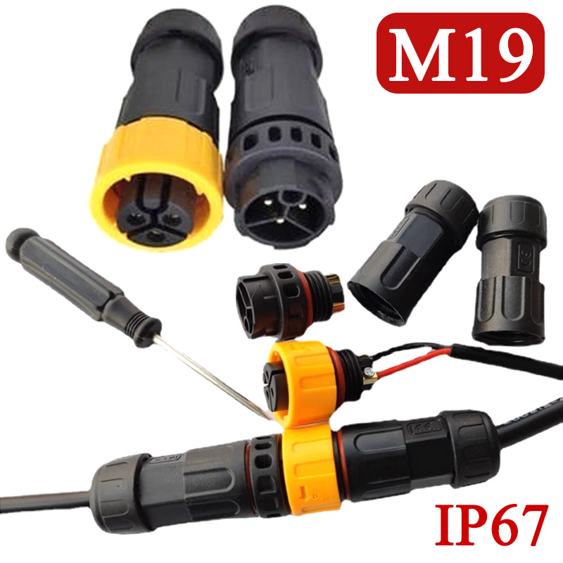 Outdoor Power Plug - IP67 M19 2Pin ขั้วต่อตัวผู้ตัวเมีย 3Pin ปลั๊กเชื่อมต่อกันน้ำกลางแจ้ง