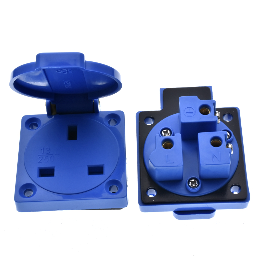 1pcs สหราชอาณาจักรสีดําสีฟ้า 1 - Outdoor Power Receptacle บทวิจารณ์และราคา